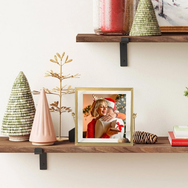 AceList 6x6 Picture Frame Set of 2 for 4x4 Picture - Gold Metal Floating Photo Frame with Glass Cover - 6x6 Frame Gold Picture Frame - Floating Frame for Tabletop Display Horizontally - Image 5